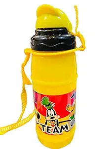 Azotiquee Yellow Water Bottle with Straw for Kids for Milk/Juice/Water/Soft Drinks (500 Ml)