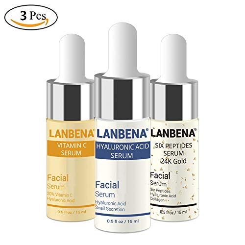 Wsx 3pcs siero viso acido ialuronico + vitamina C + 24 K siero sbiancante, anti invecchiamento idratante Essence rimuovere Freckle Fade Dark spot siero