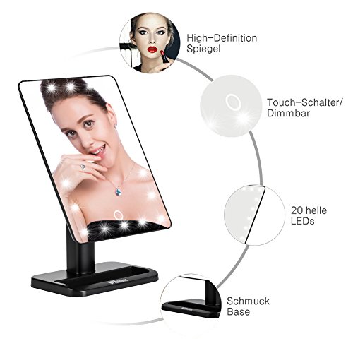 Witmoving Schminkspiegel Mit Einer Sehr Hochwertigen Touch Button,Es Sind 20 LED -Leuchten Verbaut Zusätzlich Mit Einem Verstellbarem Stand Fuß Für Verschieden Oberflächen Und Räume Wie Badezimmer, Schlafzimmer, Wohnzimmer, Ideal Auch Für Reisen Oder Bartrasuren - 3