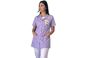 TESSILE ASTORINO Camice da Lavoro Donna per Maestra Asilo Scuola Materna Lilla Butterfly Divisa Personalizzata con nome per Imprese di Pulizia Alimentari Macelleria