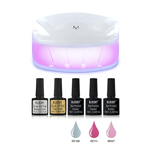 Mylee Pro Elite 4+1 LED Nail Lamp & Bluesky Gel Polish Manicure Starter Kit (Top & Base Coat + 3 Colours)