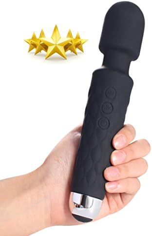 ROMAR Handheld Wand Massager, 8 Powerful Speeds &amp; 20 Vibration Patterns. Excellent for Muscle Aches, Sports Recovery and Stress Relief, 100% Waterproof, USB Rechargeable, Portable Massage Wand (Black)