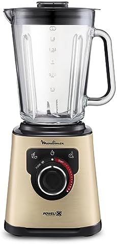 Moulinex Blender elettrico 1200 W, ciotola di vetro 2L, velocità regolabile, tecnologia Powelix, ghiaccio tritato, facile pulizia, PerfectMix nero/oro LM871A10