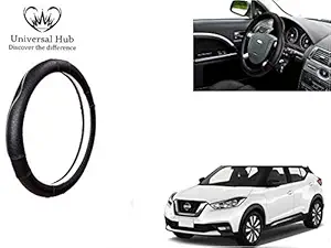 Amazon Brand- Universal Hub Car Steering Wheel Cover (Ultimate Chrome Black) for Nissan Kicks 2019