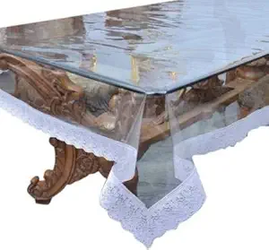 Sweet 16 PVC Waterproof Transparent 4 Seater Rectangle Shape Dining Table Cover Size with Seamless Lehar Border 40 X 60INCH_S05