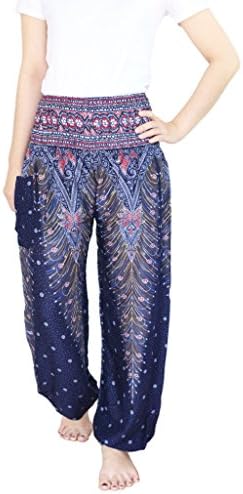 YAOWALUCK Harem Trousers - Aladdin Hippie Pants Yoga for Women & Ladies (M, Peacock Dark Blue)
