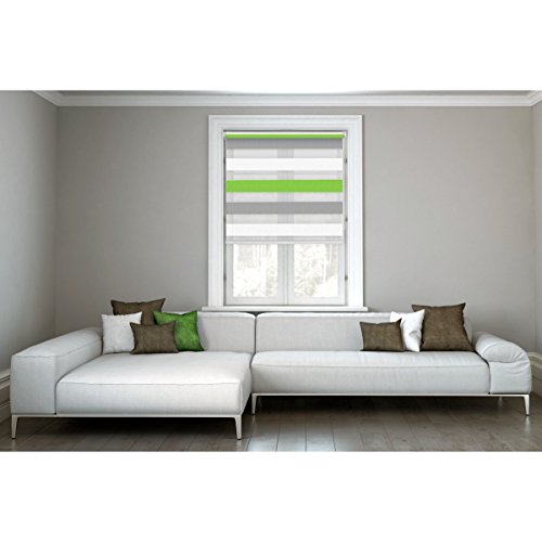 ECD Germany Doppelrollo 95 x 150 cm Grün-Grau-Weiß Klemmfix ohne Bohren für Sonnen- und Sichtschutz inkl. Befestigungsmaterial EasyFix Jalousie Verdunklungsrollo Rollo - 9
