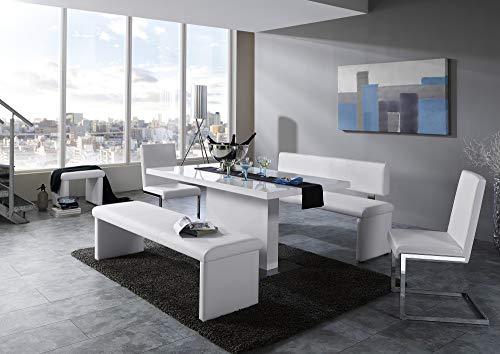 Cavadore Sitzbank „Charisse“ India Weiß / Moderne, gepolsterte Bank mit Lehne / Kunstleder-Bank weiß / Maße inkl. Lehne: 160 x 54 x 83 cm (B x T x H) - 2