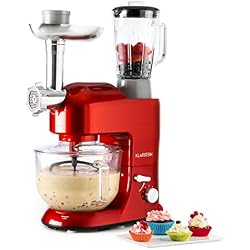 Klarstein Lucia Rossa 2G - Robot multifonction, 3-en-1, Batteur mélanguer/mixeur/hachoir, 1200 W, 1,6 PS de puissance, 6 niveaux, Fonction pulse, Sans BPA et goût neutre, Rouge