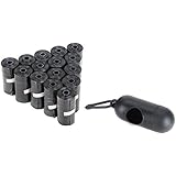 Fypo 300 Stück Set auf 20 jedes Rollen Hundekotbeutel Gassibeutel mit Beutelspender und Leinenclip schwarz