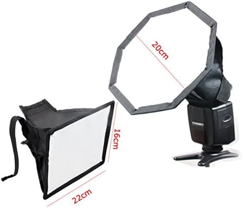 Softbox Flash Diffuser Speedlight Kit 20Cm 8" Octagon Softbox + 16X22Cm 6.3"X8.6" Photo Studio Mini Universal Easy Fold Portable Flash Softbox Diffuser Speedlight Set Universal Mount Canon Nikon