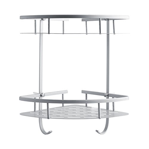 Yosoo Badzimmer 2 Etagen Duschablage mit Handtuch Haken aus Aluminium Duschregal Duschkörbe Eck-Badregal Eckregal ca. 31 x 21cm