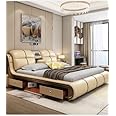 Smart Bed King Size Provided with Projector Massage Bluetooth Speaker Storage Drawers Safe Air Purifier Clock Display Bedroom Essential King Size Bed Luxurious Modern Smart Bed. (Beige)