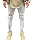 Hombre Casual Pantalones Vaqueros Rotos Super Skinny Fit Motera Jeans Como...