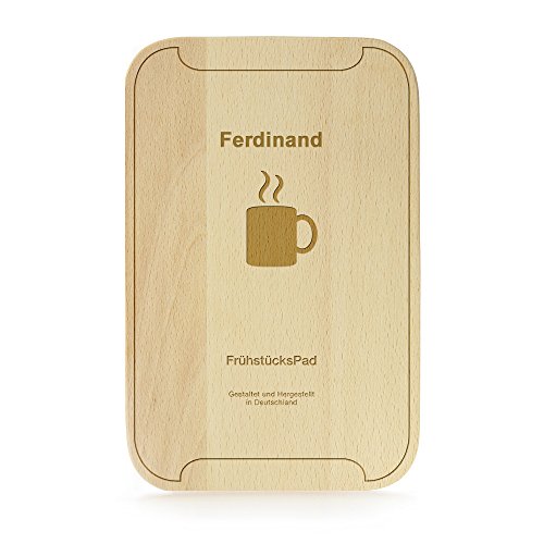 FrühstücksPad mit Gravur - Personalisiert mit [Namen] - Frühstüksbrettchen im Tablet-Look - Küchenbrett aus Buchenholz - 23 cm x 15 cm x 1 cm
