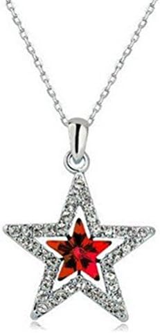 findout ladies white gold plated Austrian crystal CZ star dragonfly pendant necklace , for women girls (f1620) (star red)