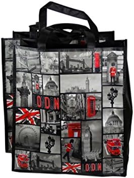 Laminate Shopping Bags (Pk of 2) - Black and Red London Photos/Pictures Printed Shopper's Bags