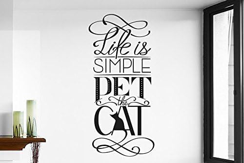 Life Is Simple Pet The Cat Wall Stickers And Art Decals - Large (Height 121cm x Width 57cm) Shiny Gold