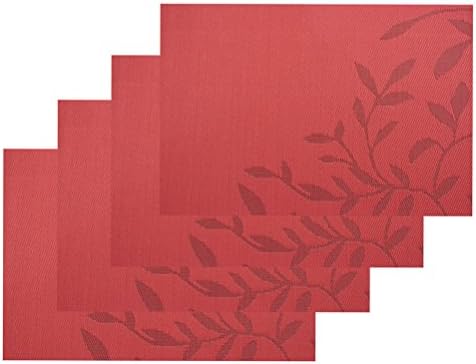 Table Mats set of 6,PVC Placemat Insulation Non-slip Insulation Washable Table Protector Mats for Kitchen Table-Red