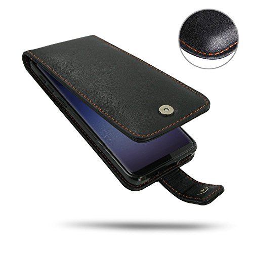 PDair Galaxy S9 Plus Flip Wallet Case for Men (Orange Stitch), Genuine Leather Vetical Wallet Magnetic Case Wallet Sleeve | Luxury Flip Wallet Case for Samsung Galaxy S9 Plus | S9 +