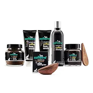 mCaffeine Must Have Coffee Bath Kit (Pack of 6) | Anti Hair Fall and Anti Dandruff Hair Care | Anti Pollution Face Care | De-Tan and Exfoliating Body Care