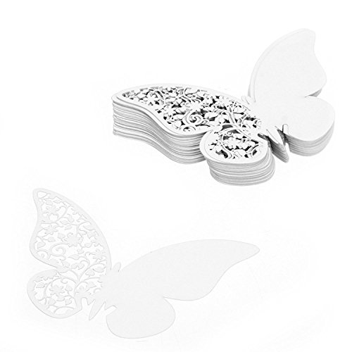 ColorMax 50x Tischkarte Platzkarte für Weinglas Laserschneiden Deko für Hochzeit Party (weiß) - 2