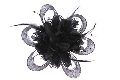 Vglook, copricapo per donna da giorno, da matrimonio, fiore con piuma, cerchietto alla moda da cerimonia