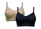 Nahtloser, gepolsterter Seamless-Schwangerschafts-Umstands-Still-BH ohne Bügel für Damen, inkl. BH-Verlängerung, Schwarz und Beige, von HERZMUTTER (5200)