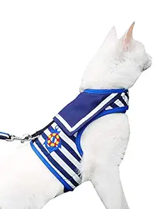 Yizhi Miaow Escape Proof Cat Harness with Leash Large, Adjustable Cat Walking Jackets, Padded Cat Vest Sailor Suit Navy