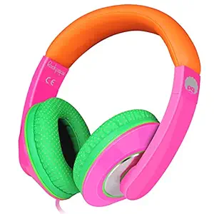 Rockpapa Comfort+ On Ear/Over Ear Headphones with Microphone and Volume Control for Kids Childs/Adults Teens & Mobile Computer Tablets MP3/4 CD/DVD Pink Orange Green