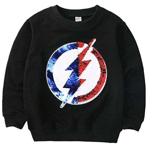 Niños Niñas Niños Superhero Flip Lentejuelas Color Moda Sudadera de Manga Larga Algodón (3-8 años) (5-6 años de Edad, F)