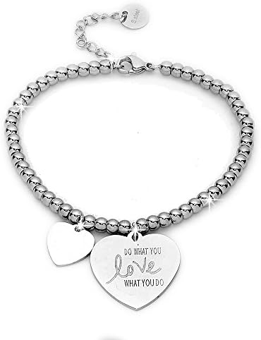 Beloved ❤ Women's Bracelet, Steel Bracelet Emotional – Phrases, Thoughts, Words with Charms – Pendant – Adjustable Size – Engraving – Silver Mod 5
