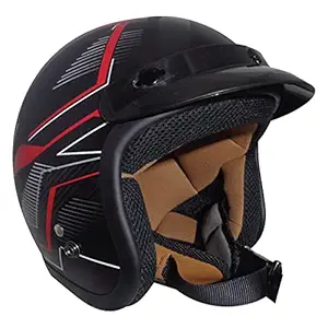 Nikko N-356 Black RED Ideal-MATT Open FACE Helmet Motorbike Helmet