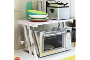 LANTUS Supporto per Forno a Microonde Allungabile,Rack per Forno a microonde Estensibile,Mensola Microonde Allungabile Forno,4 Ganci Rimovibili 42 cm (40-65 cm) (57 * 38 * 38cm-Z bianco)