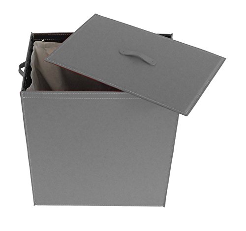 ANGELA: Wäschekorb Design aus „regenerethed leder“ farbe Anthrazit, mit abnehmbaren Baumwoll Leinwand. - 2