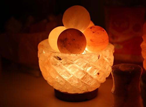 Crafted Egg FIRE Bowl with Wooden Base Natural Himalayan Pink Salt LAMP 100% Pure & Natural Pink Rock Hand Crafted from Our Mine in The Himalayas - Dimmer Switch & Long Lasting Bulb inc