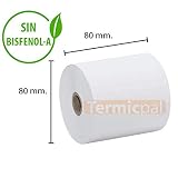 Libre de Bisfenol A (BPA) 30 ROLLOS PAPEL TERMICO 80X80X12 SIN BISFENOL-A