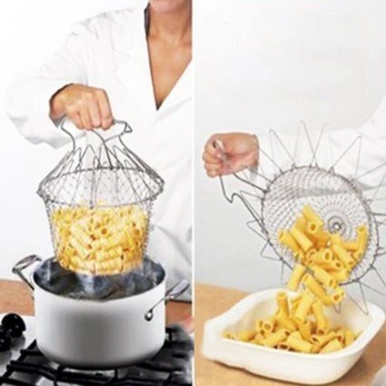 SaySure - Kitchen Cooking Tool Foldable Steam Rinse Strain Fry Chef Basket Strainer Net