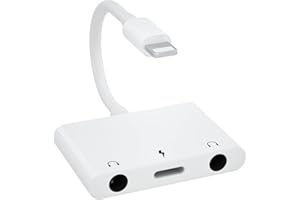 LXJADAP Adaptateur de Prise Casque 3,5 mm, 3 en 1 Light-ning vers Double Prise Audio Auxiliaire 3,5 mm, avec Séparateur de Charge, pour Phone 13/12/11/X/8/8plus/7/7plus, Pad/Pod, Soutenir iOS 15
