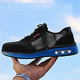 Cierre: Aplicación: esta zapatilla de seguridad cuenta con una barra de cordones con una función elegante e integrada para caminar, escalar, desarrollo en exteriores, construcción, trabajo, deportes al aire libre, etc.