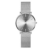 Damenuhr Analog Quarz Edelstahl Mesh Band Einfache Große Zifferblatt Lässige Mode Damen Armbanduhren,Silver