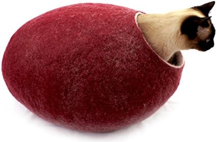 Cat bed, house, cave. Handmade. Felted. Natural and ecological sheep wool. Size L (Burgundy Dark)