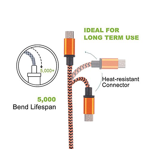 Micro USB Kabel Rephoenix 3 colors / 6.5ft Nylon USB Ladekabel für Android Smartphones, Samsung, HTC, Sony, Nokia, Nexus, Kindle und Weitere Geräten(Blau,Orange,Grün) - 2