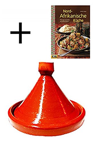 Marokkanische Tajine Topf zum Kochen + Kochbuch | Schmortopf glasiert Berber Ø 35cm, für 6-8 Personen | inklusive Rezepte Buch Nord Afrikanische Küche | ORIGINAL Tontopf handgetöpfert aus Marokko