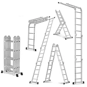 Corvids 15.5 ft (16 Steps) Portable & Compact Aluminium Multipurpose Super Step Ladder with Wheels for Home & Outdoor Purpose (Capacity 150Kg)