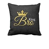 YaYa cafe Canvas Cotton King Bro Bhaiya Printed Cushion Cover Bhaidooj Gifts for Brother (Black, 12 x 12 Inches)