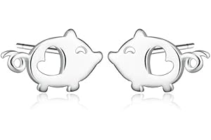 IMINI Boucles d'oreilles à tige en argent sterling avec cœur et cochon pour femme, adolescente et fille