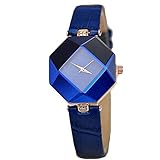 Lefu Frauen-Diamant-Geformte Uhr Wasserdichtes Quarzprisma leuchtende Legierung Bequeme Art und Weise Mädchen-Freizeit-Uhrblau