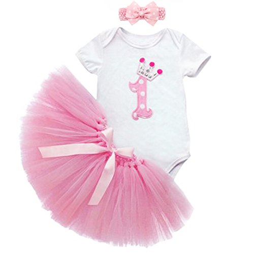 Youtumall Baby Girls' 1st Birthday Romper Tutu Set, Onesie, Tutu Dress, Headband Pack of 3 Size L for 12months Baby Girls