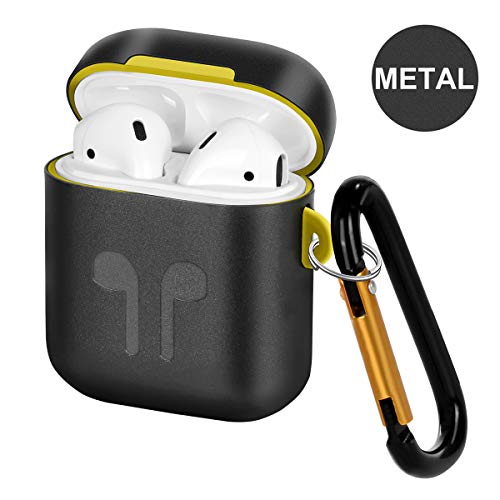 Carcasa de Metal Compatible con Airpods, Funda portátil de Silicona y Metal de Doble Capa con Llavero de Repuesto para Airpods, antipérdida, a Prueba de Golpes, a Prueba de Polvo y arañazos
